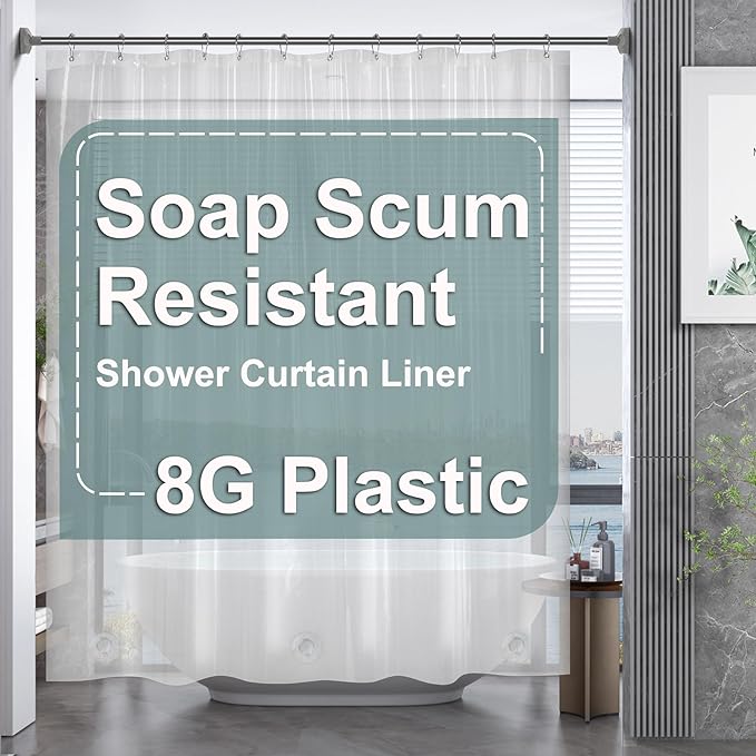 AmazerBath Extra Long Shower Curtains 96 Length, Tall Shower Curtain Liner Clear 72x96 Inches, Premium PEVA, Bathroom Accessories with 3 Weighted Stones and 12 Rustproof Grommets
