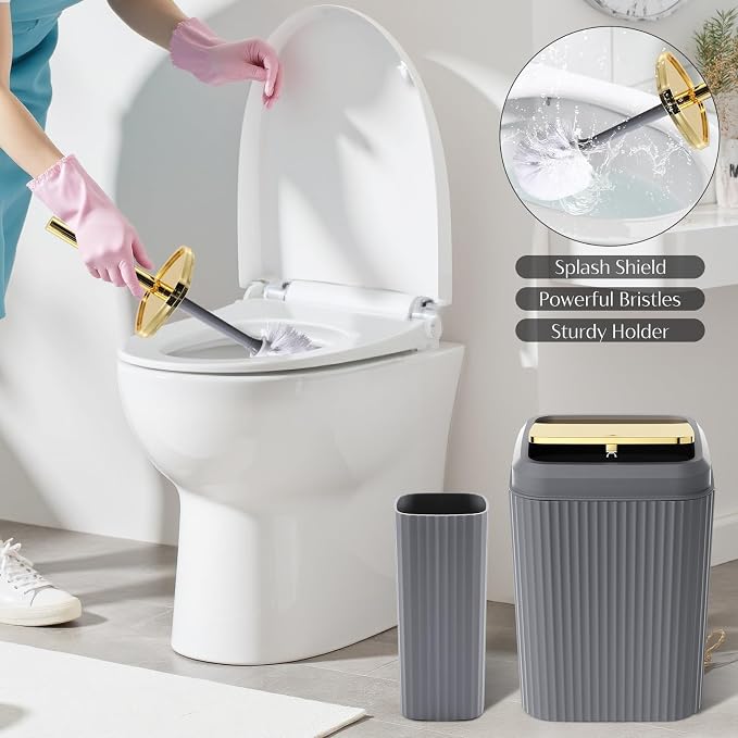 17PCS Bathroom Accessories Set, Gray Bathroom Set Bathroom Accessories Set with Trash Can, Toilet Brush, Toothbrush Holder, Qtip Holder & 3PCS Soap Dispenser