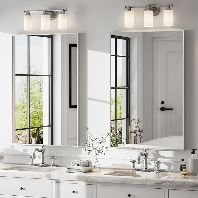 22"x30" Bruhed Nickel Rectangle Vanity Bathroom Mirror, Set of 2 | Aluminum Alloy Frame, Clear Reflection, Rust-Resistant, Vertical or Horizontal, Wall Mount, Bedroom and Entryway