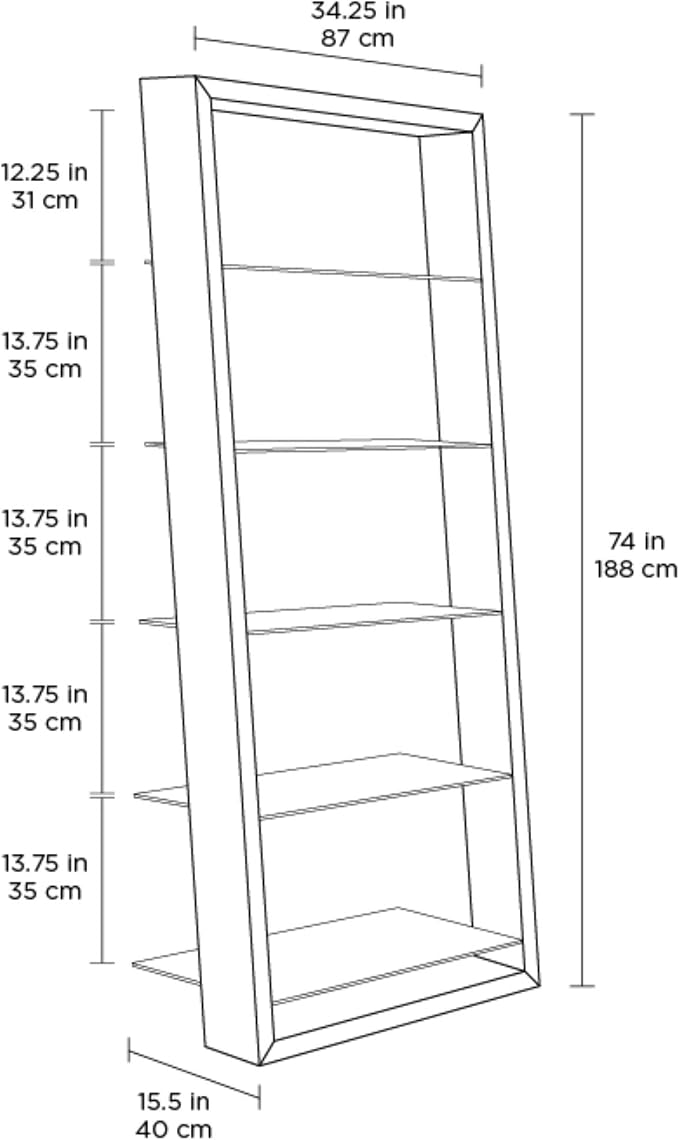 BDI Furniture Eileen 5166-74" x 34.25'' Leaning Shelf for Living Room, Family Room or Office with 5 Polished Tempered Glass Shelves, Natural Walnut