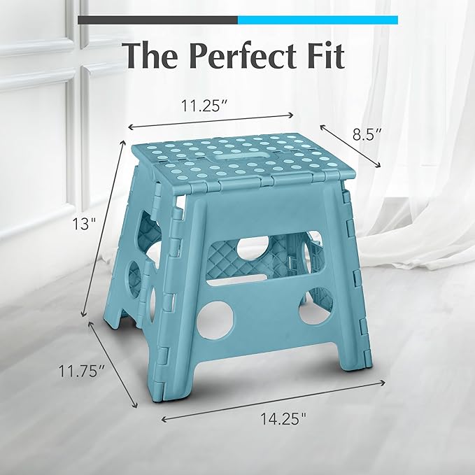 Handy Laundry Folding Step Stool 13 Inch, Teal, Non-Slip Holds 300 lbs | 13 Inch, Teal, Foldable Collapsible Step Stool, Non-Slip, Holds 300 lbs, Kitchen Bathroom Bedroom, Adults