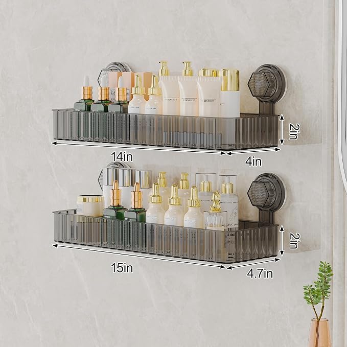 Adhesive Shower Caddy Suction Cup Shower Shelves for Inside Shower No Drilling Bathroom Organizers and Storage Wall Shelf Rack Clear(black,square)