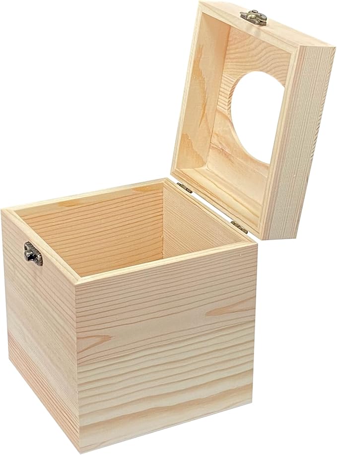 2 Pack Unfinished Wooden Tissue Box Cover for Crafts Oval Opening Solid Square Wood Tissue Holder for Home Decor (5.1x5.1x6 in)