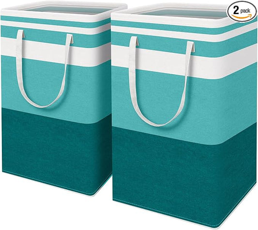 HomeHacks 2 Pack Large Laundry Baskets, Laundry Hampers Bags (Green 88Lx2) | Waterproof, Freestanding, Collapsible Clothes Hamper with Reinforced Handles in Laundry Room, College Dorm, Bathroom, Bedroom