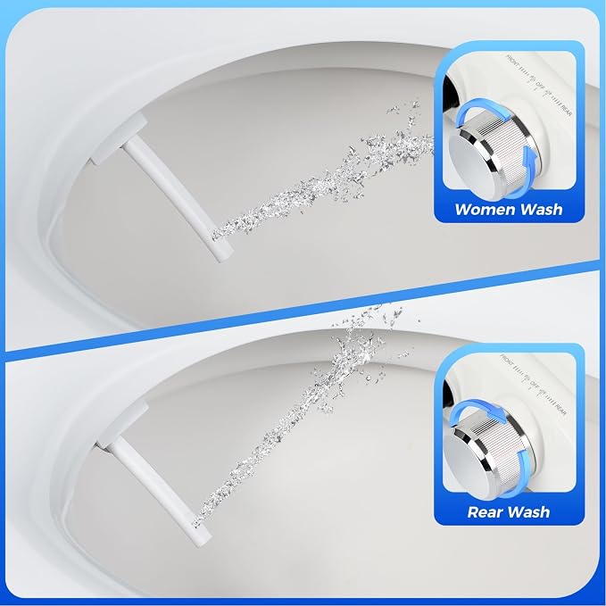 Clirass Bidet Seat Non-Electric Bidet Toilet Seat with Soft Close, Fit Elongated Toilet, Dual Nozzle Cold Water Bidet Attachment for Toilet Seat, Feminine & Rear Wash (Elongated)