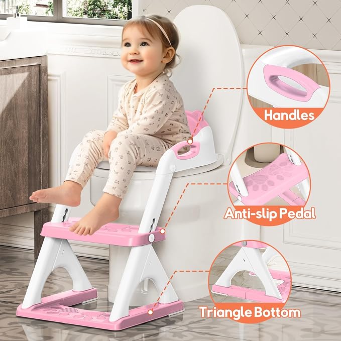 Potty Training Toilet for Toddlers, 2-in-1 Potty Training seat, Anti-Slip | SKYROKU, Fits Round & Elongated Toilets, 6 Heights, Splash Guard, Foldable, Holds 200+ lbs, Step Stool, Dishwasher Cushion