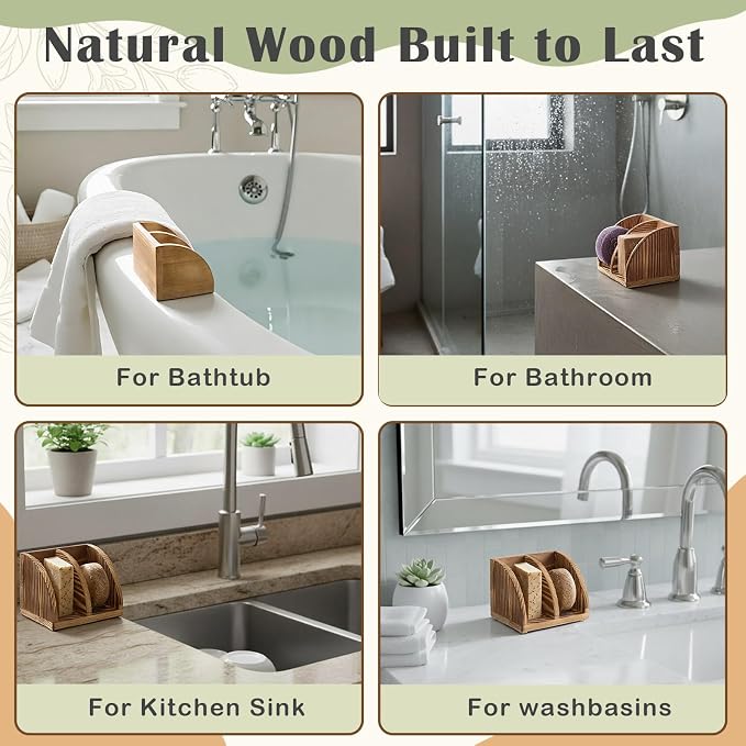 Wooden Shampoo Bar Holder Multi Bar Soap Dish with Self Draining, 2 Slot, Natural Soap Holder for Shower Conditioner Bathroom Organizer, Keep Dry and Neat, 4.33 x 3.35 x 3.15 Inch