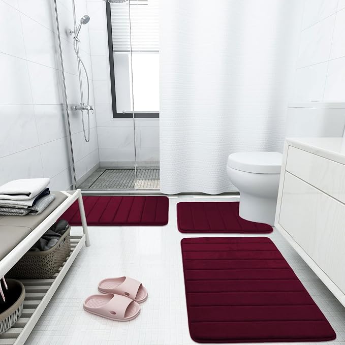 Buganda Memory Foam Bath Mat 60 x 24, Ultra Soft Absorbent Bathroom Rugs | Burgundy, Machine Washable Quick Dry Bath Mats for Bathroom Floor, Shower and Tub, Home Decor Accessories