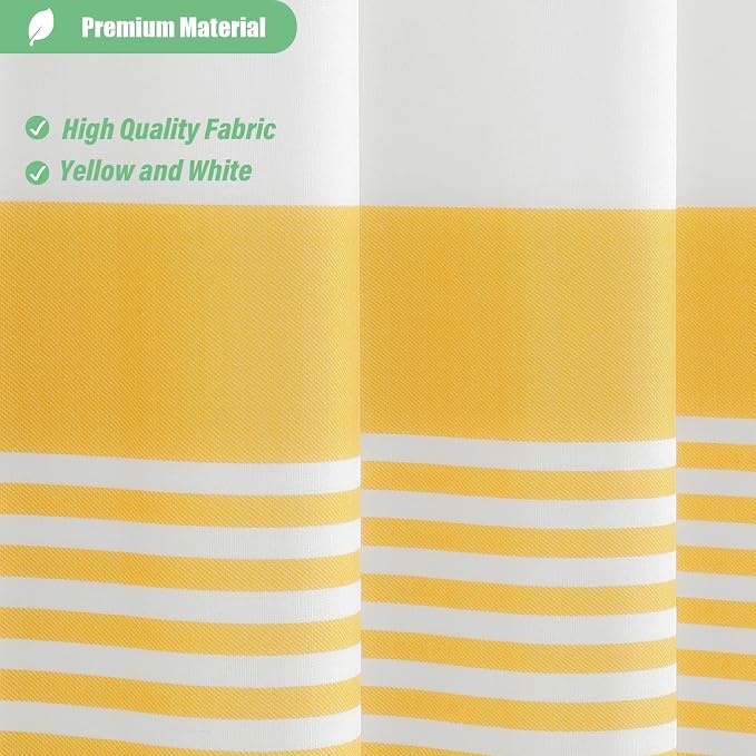 Modern Farmhouse Fabric Shower Curtain, 78 Inch Long Boho Yellow and White Striped Cloth Bathroom Shower Curtain with Tassels, Hotel Luxury Shower Curtain Set with 12 Hooks, Yellow, 72x78