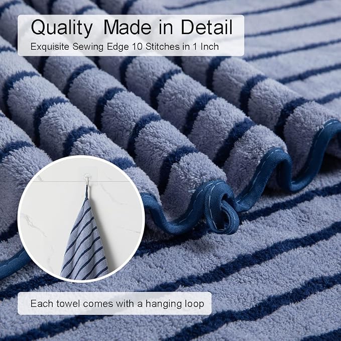 2 Piece Navy Cabana Stripe Hand Towels for Bathroom 16"x31" Ultra Soft Breathable Hand Face Towels Highly Absorbent Towels Quick Dry Beach Chair Towel for Spa Gym Hotel Travel Camp