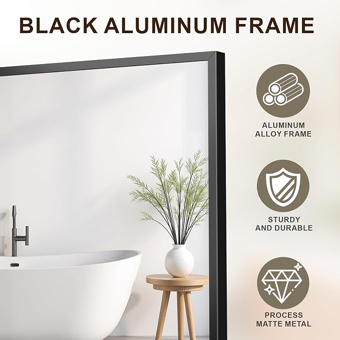 FICTOR Bathroom Vanity Mirror for Over Sink, 30" x 40", Black | Anti-Rust Frame, Shatterproof Tempered Glass, Vertical/Horizontal Wall Mounted Mirror for Bedroom, Entryway, Living Room