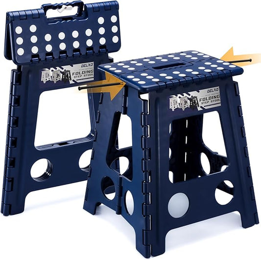 Delxo 16 Inch Folding Step Stool,Foldable Step Stool for Adults Blue | Step Stool with Safety Lock,Portable Collapsible Step Stool,Non-slip Folding Stools for Kitchen Bathroom Bedroom Garden 1PC