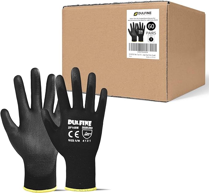 DULFINE Safety Work Gloves for Men & Women, PU Coated Seamless Knit Grip | Smooth Grip on Palm & Fingers, Ideal for Light General Duty Work, Gardening, Landscaping, Construction, Mechanic, Warehouse