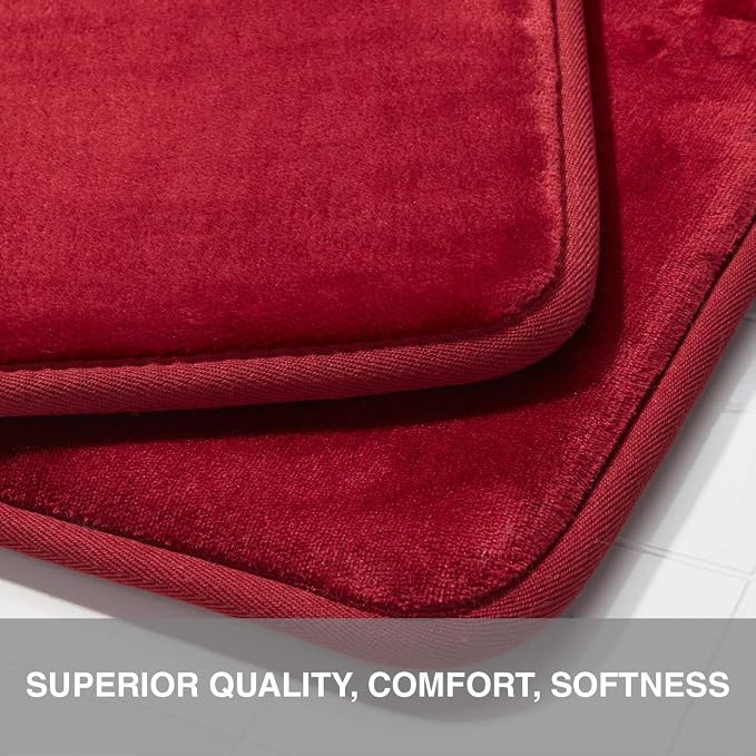 Memory Foam Bath Mat Non Slip Absorbent Super Cozy Velvet Bathroom Rug Carpet (60 inches X 24 inches, Red)