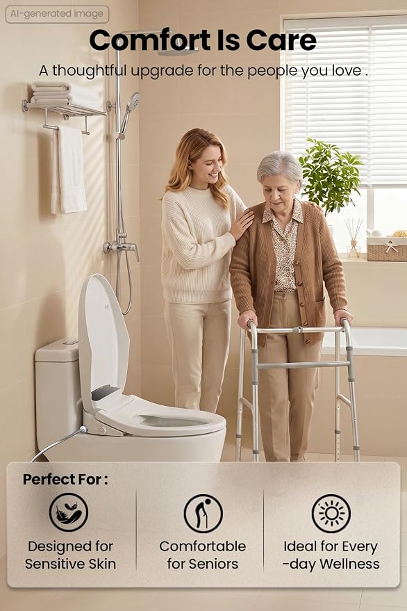 Tadashi Elongated Toilet Seat Bidet, Smart Electric Bidet | Remote Control, Warm Air Dryer, Warm Water Cleaning and Heated Toilet Seat, Night Light, Self Cleaning