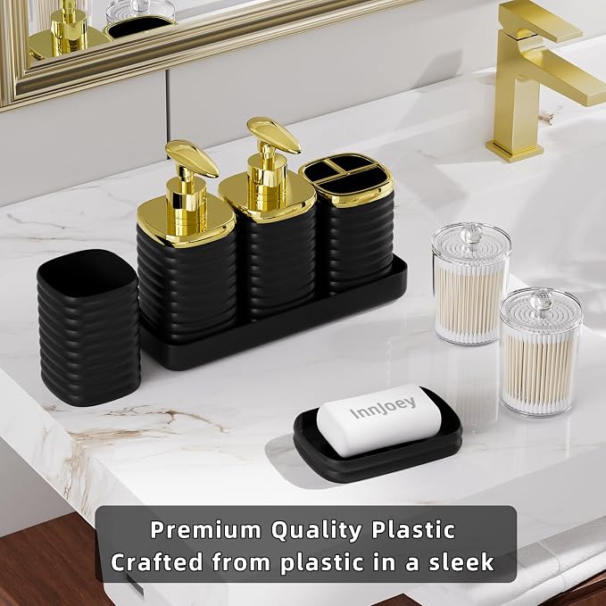 Bathroom Set - 10PC Bathroom Accessory Set, Black Bathroom Set, Luxury Bathroom Accessories Set, Trash Can, Toilet Brush, Soap Dish, Qtip Holder & Soap Dispenser