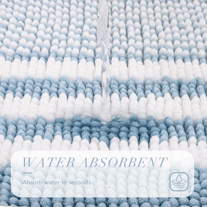 Bathroom Rugs, 30x20 Inch Extra Soft Absorbent Shaggy Chenille Bath Rugs, Non Slip Backing Quick Dry Machine Washable Modern Bath Mat for Bathroom Floor, Home Decor Accessories,Light Blue