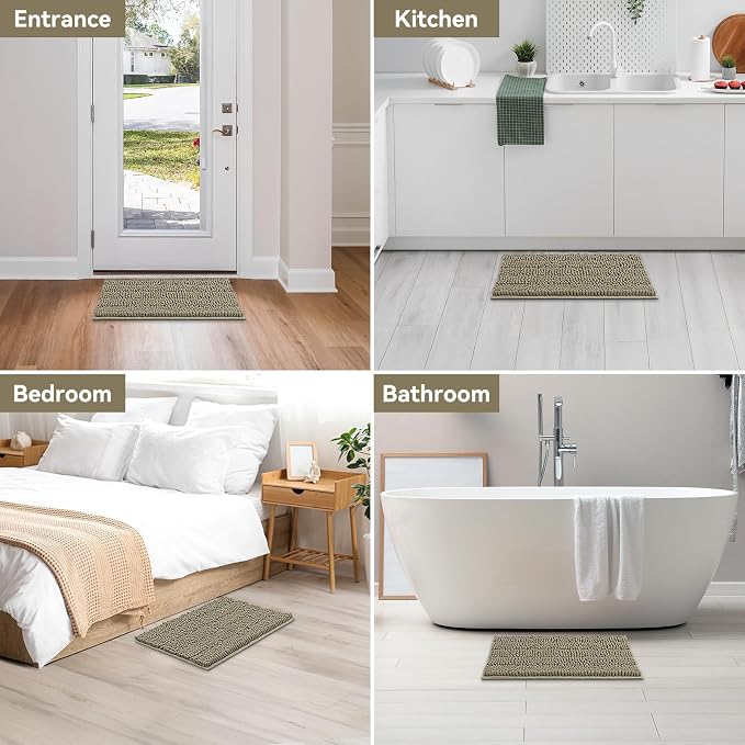 Bcoimo Bath Rug Mat,48x24 High Absorbent Latte Long Bathroom Runner Rugs | No Slip with Rubber Back Chenille Bathroom Mats For Floor,Tub,Shower; Extra Soft, Quick Dry Microfiber mats; Machine Washable