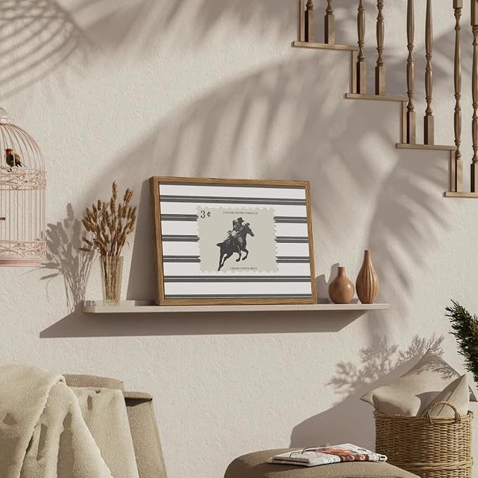 Western Cowboy Wall Art Vintage Southwestern Rodeo Wall Decor Painting Cowboy Striped Stamp Poster Canvas Print Picture for Living Room Bedroom 16x24 inch Wood Framed