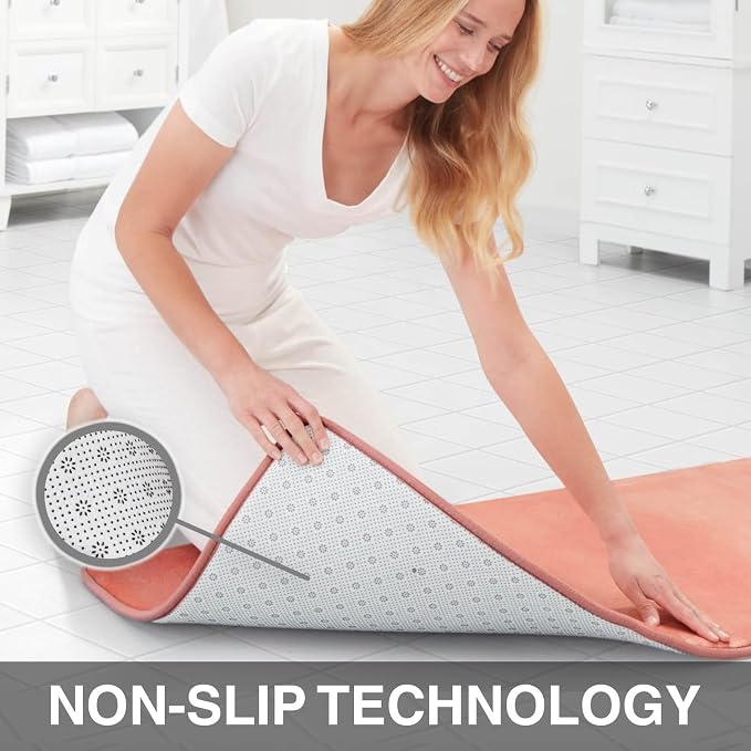 Memory Foam Bath Mat Non Slip Absorbent Super Cozy Velvet Bathroom Rug Carpet (60 inches X 17 inches, Peach)