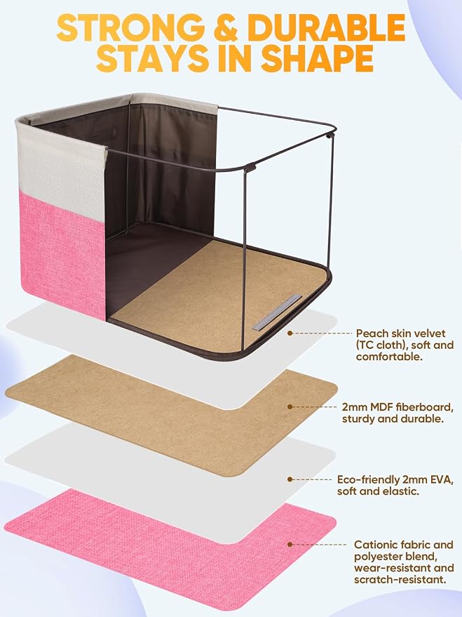 BALEINE 1 Pack Fabric Closet Storage Bins for Shelves, Linen Closet Organizers and Storage, Decorative Baskets for Organizing, Shelf, Clothes, Home, Office (Pink, 14''x10''x8.5')