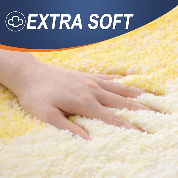 OLANLY Bathroom Runner Rug 47x17, Extra Soft Absorbent Microfiber Bath Rugs | Yellow, Non-Slip Quick-Drying Rubber Backing, Washable Long Bath Mat for Floor, Tub and Shower, Home Decor