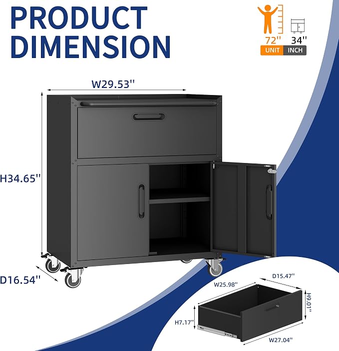 Garage Tool Cabinet Set,Heavy Duty Steel Rolling Tool Chest with Lockable Doors & Adjustable Shelves