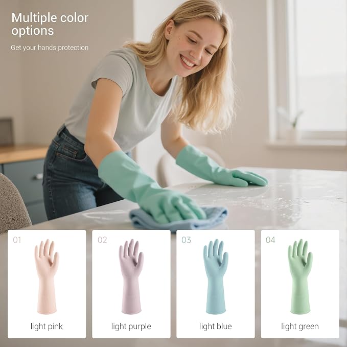 ThxToms 4 Pairs Reusable Dishwashing Cleaning Gloves,10 Mil Thick, 13" | Non-Slip Rubber Kitchen Gloves, Multi-Color, Ideal for Household, Bathroom, Pet Care & Gardening, Medium