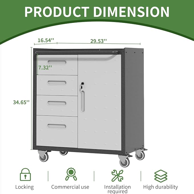 Garage Tool Cabinet Set,Heavy Duty Steel Rolling Tool Chest with Lockable Doors & Adjustable Shelves