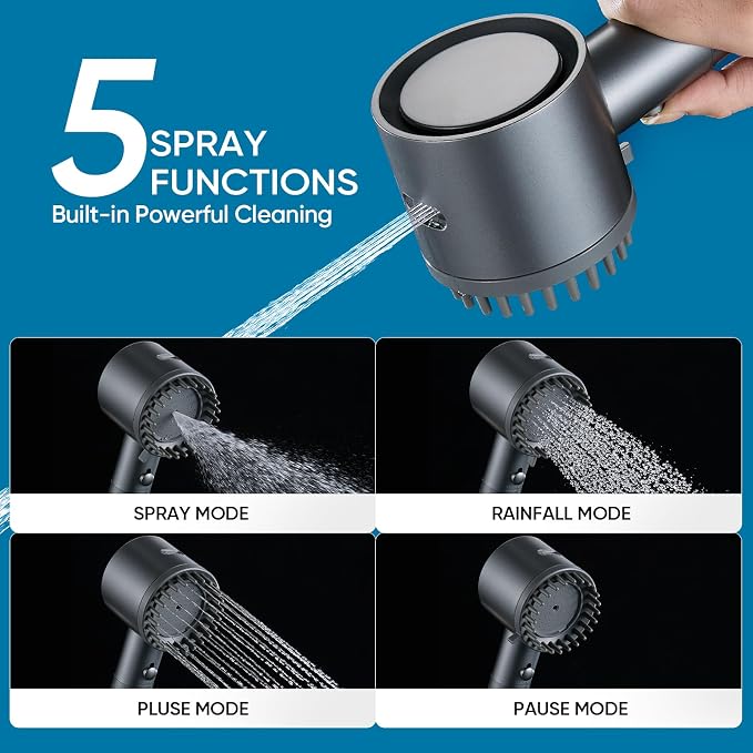 Filtered Shower Head with Handheld, 4+1 Spray Mode Showerhead with Filters | Cobbe Filtered Shower Head with Handheld Built-in Power Wash - Remove Chlorine - Reduces Dry Itchy Skin, Luxury Gray