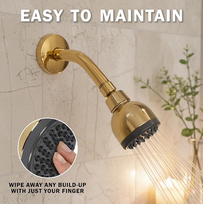 High Pressure Shower Head - 2.5 GPM - Polished Brass | Best 3 Inch Wall Mount Bathroom Showerhead For Boosting Low Flow With Anti-Clog Nozzles, Adjustable Brass Ball Joint