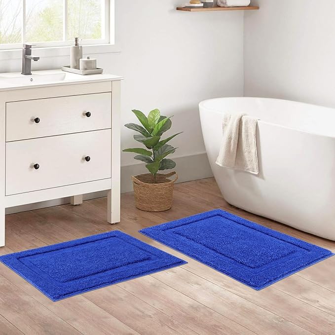 SHACOS Soft Microfiber Royal Blue Bathroom Rugs Sets 2 Pieces 32"x20" | Absorbent Plush Bath Rugs, Non Slip Washable Shaggy Bath Mats, Fluffy Bathroom Runner Floor Mats Shower Rug