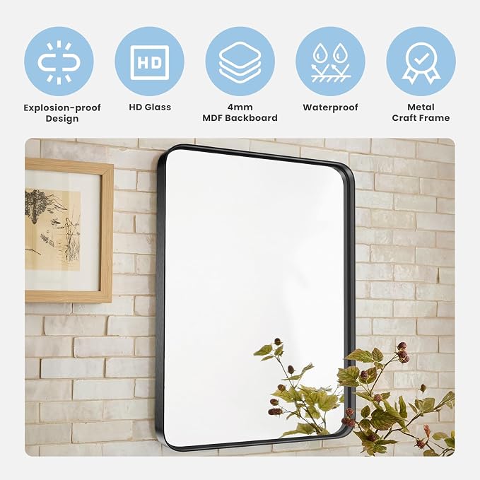 NEWBULIG Bathroom Mirror, Wall Mirror with Aluminum Alloy Thin Frame, Bathroom Mirrors for Over Sink, Bedroom, Living Room, Entryway
