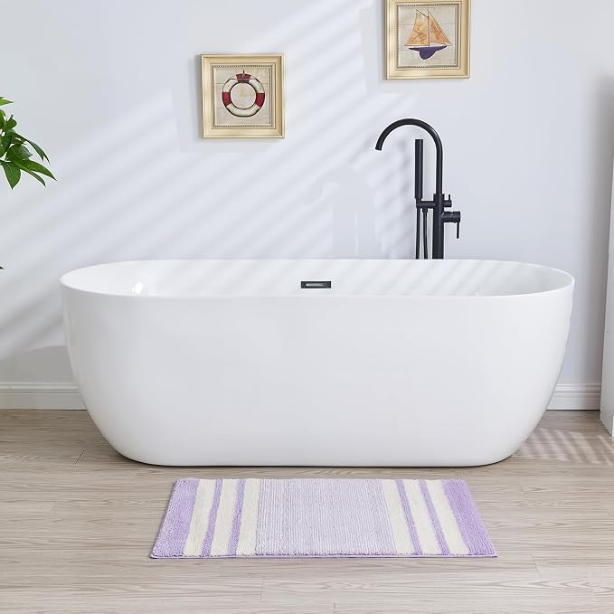 CozeCube Purple Striped 36"x24" Non Slip Washable Bath Mat | For Bathroom, Fluffy Absorbent Microfiber Bath Mats Machine Wash, Stylish Large Aesthetic Bathroom Rugs