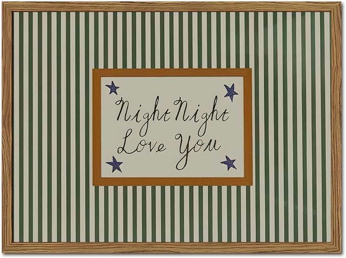 Vintage Night Night Love You Wall Art Mid Century Striped Nursery Bed Wall Decor Picture, Kids Good Old Days Poster Canvas Print Artwork for Child Bedroom Living Room12x16 inch Wood Framed