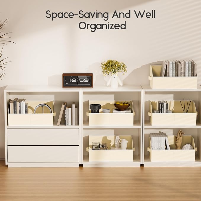 Large Closet Organizers and Storage Bins - 10 Pack Trapezoid Storage Baskets for Shelves, Foldable Fabric Basket with Handles Ideal for Closet, Basket, Wardrobe and Shelf Storage, Beige
