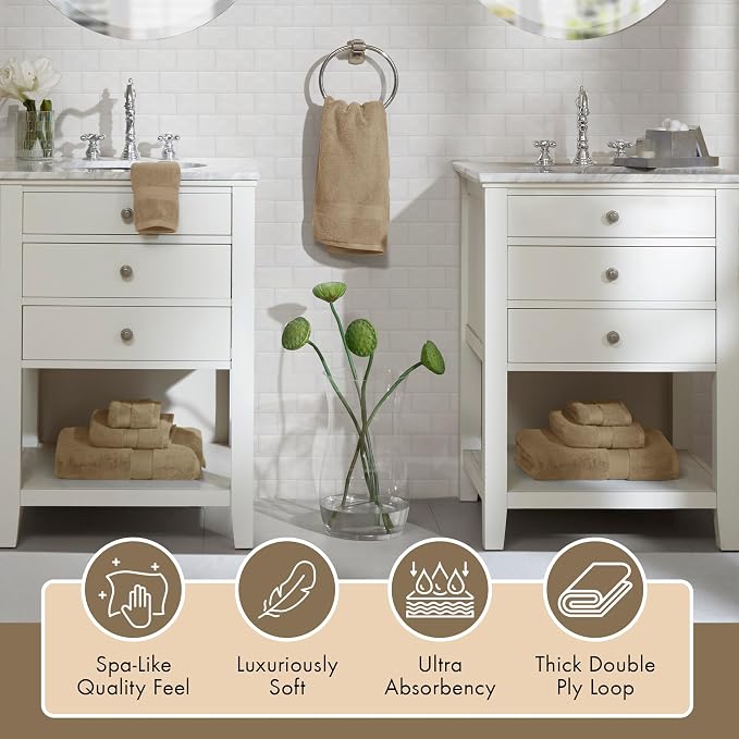 Madison Park 800GSM 100% Cotton Bathroom Bath Towel Set of 8, Taupe | Long Staple, Highly Absorbent, Durable Hotel Spa Quality, Quick Dry, Double Stitched Hems, Lint Reducing, OEKO-TEX Certified