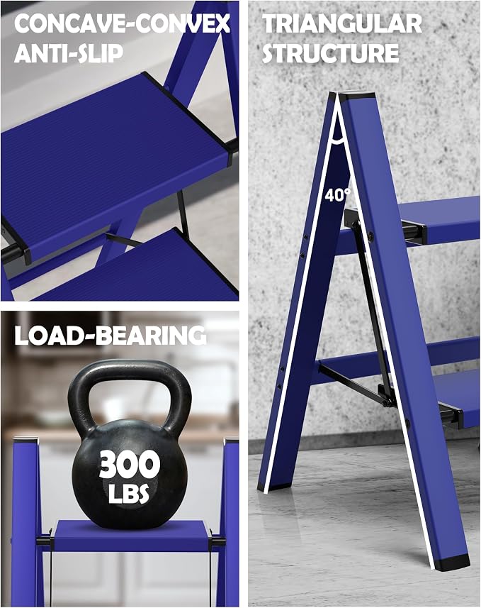 Taranta 2 Step Stool Foldable,Aluminum Step Ladder-Blue | Lightweight,Wide Anti-Slip Pedals,Folding Step Stool,330lbs Capacity for Household,Kitchen,Office