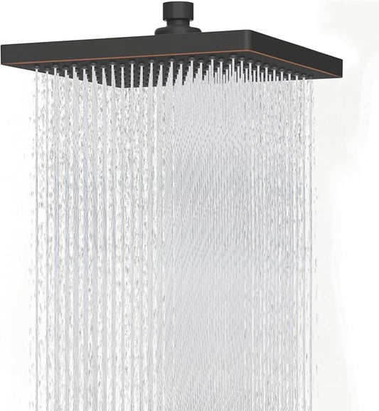 Hibbent cUPC Certified Thick Metal 8'' Rain Shower Head, Oil Rubbed Bronze | High Pressure Shower Head, Bathroom Waterfall Shower Heads, High Flow Fixed Showerheads with Adjustable Brass Ball Joint