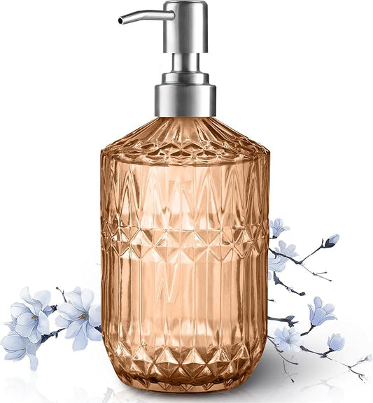 Kaishun 13OZ Refillable Glass Soap Dispenser for Hand Soap & Lotion, Orange