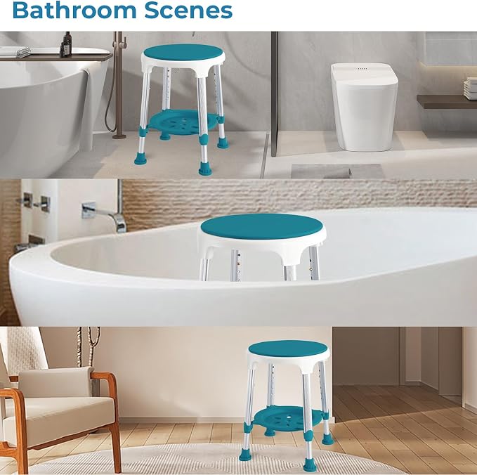 Shower Stool Chair for Inside Shower,360° Swivel,Green,300LBS | 6-Level Adjustable Height Bath Chair with Shelf,Shower Seat Stool for Bathroom,Upgrade Small Corner Stool for Seniors