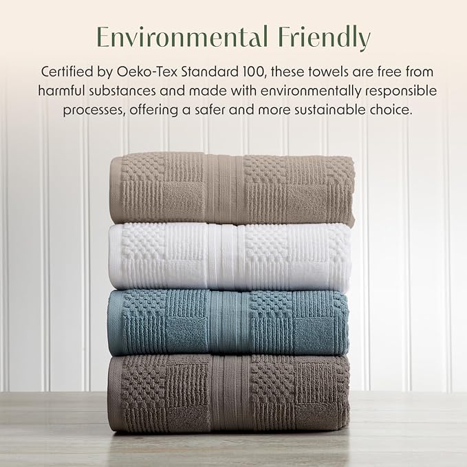100% Cotton Bath Towel Set | 4-Pack | Textured | Brown | Luxury Geometric Design | Absorbent & Quick-Dry Bathroom Towels | Textured and Durable Cotton Towels for Bathroom | OEKO-TEX
