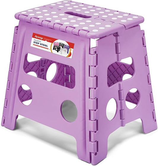 Foldable Step Stool for Adults 13 Inch, 300 lbs, Light Purple | Lightweight Stepping Stool with Handle and Non-Slip Surface, for Reaching Kitchen Cabinets, Bathroom Shelves and Closets
