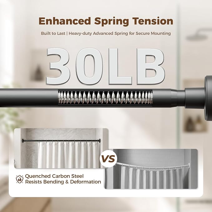 HYSEYY Heavy Duty Shower Curtain Rod,26-80inch Adjustable Tension Rod Black | No Drilling Shower Rods for Bathroom, 1" Diameter Spring Tension Curtain Rod, Non Slip Rust Proof Curtain Rod for bathtubs