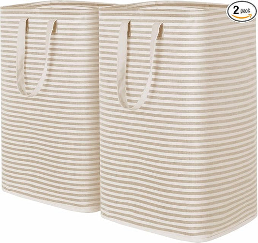 Lifewit 2 Pack Laundry Basket 80L Each, Collapsible Clothes Hamper with Reinforced Handles, Freestanding Waterproof Design for Bedroom and Laundry Room, Beige 160L Total
