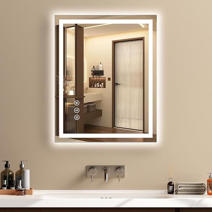 24"x 30" LED Bathroom Mirror with Light Over Sink, for Bathroom Wall | 3 Color, Anti-Fog, Backlit ＆ Frontlit, Stepless Dimmable,Memory, Shatter-Proof, Vertical ＆ Horizontal, Frameless