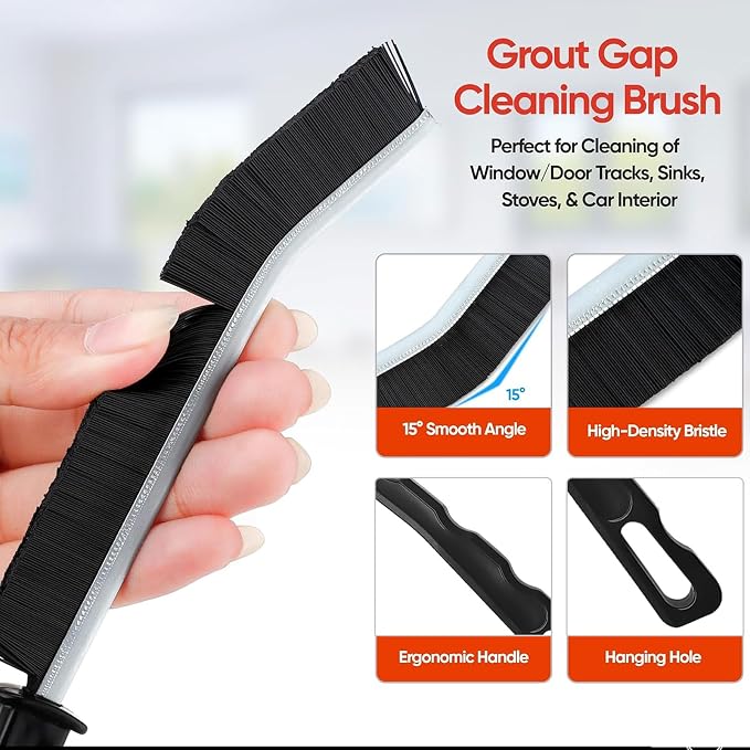Crevice Cleaning Brush Tool - Heavy Duty Hard Bristle Gap Brush for Deep Cleaning - Ultra-Thin Grout Scrubber for Bathroom, Toilet, Bathtub, Kitchen Sink & Window Tracks-12 Pack
