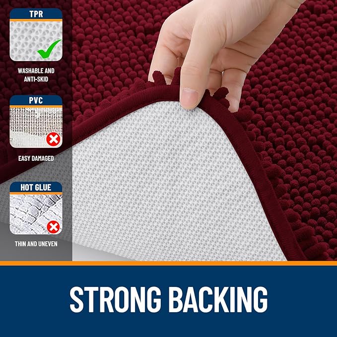 OLANLY Bathroom Runner Rugs 44x24, Extra Soft Absorbent Chenille Bath Rugs | Burgundy, Quick-Drying Rubber Backing, Washable Long Bath Mat for Bathroom Floor, Tub and Shower, Home Decor Accessories