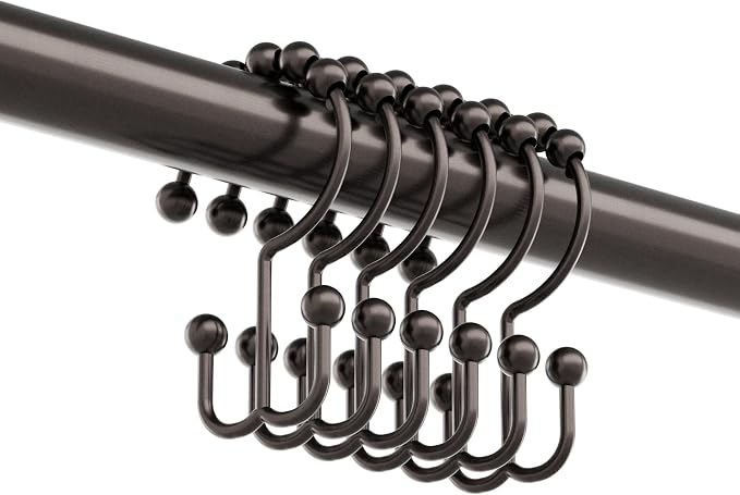 Zenna Home Metal Double Glide Shower Rings, Oil Rubbed Bronze – Set of 12 Heavy Duty, Rust-Resistant Shower Rings with Smooth Glide for Shower Curtains and Liners