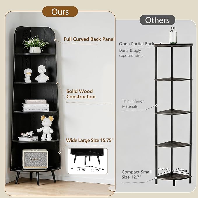 VECELO Large Tall Corner Shelf, 66.93" H 4-Tier Corner Storage Organizer, Freestanding Corner Display Rack for Living Room Bedroom Home Office, White